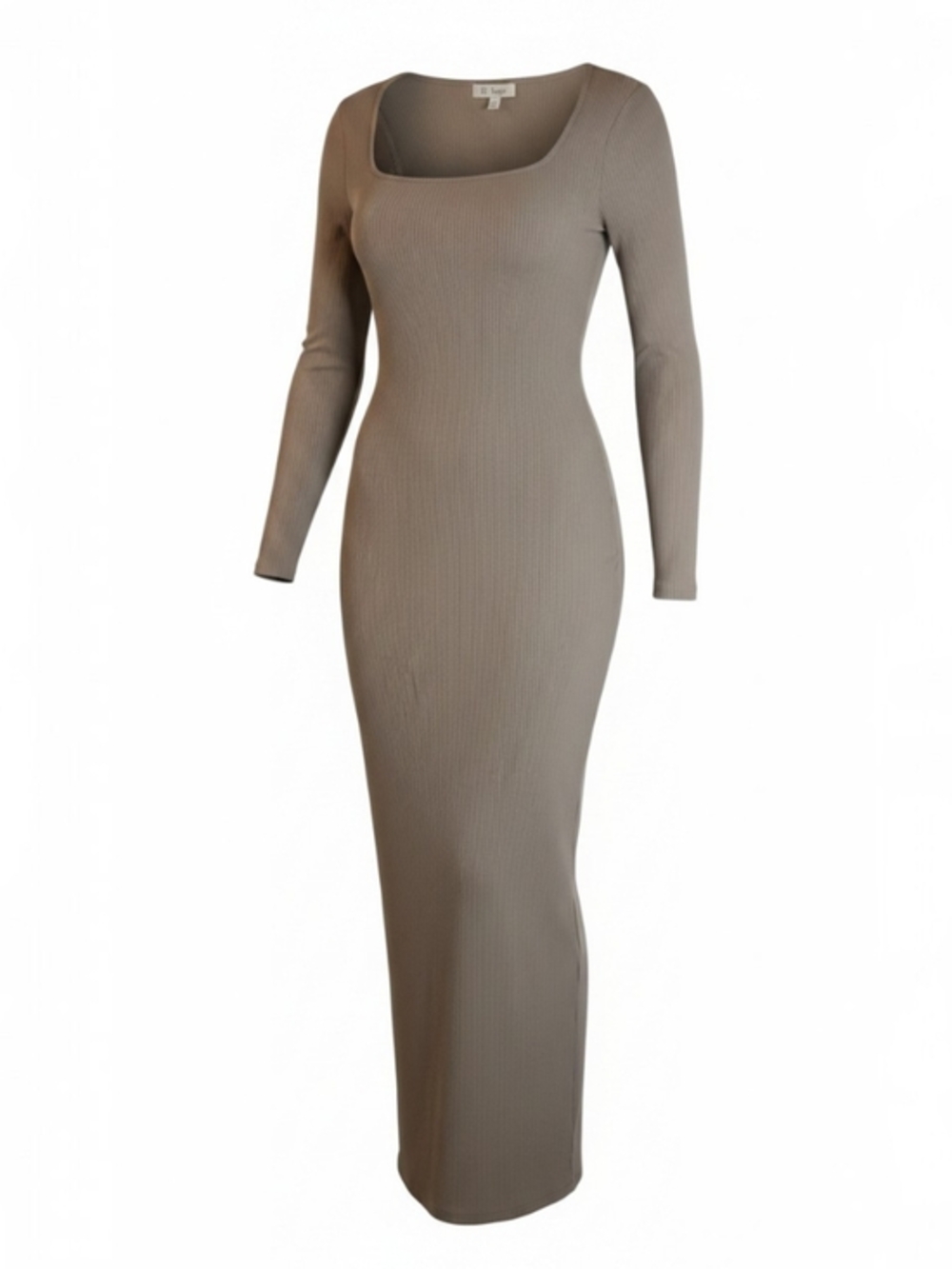 Long Sleeve Ribbed Maxi Dress in Taupe